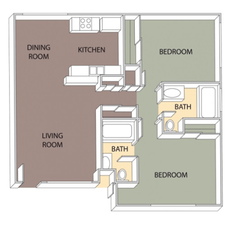 2 Bed 2 Bath Floorplan at Aspire High Desert Apartments, Victorville, 92392